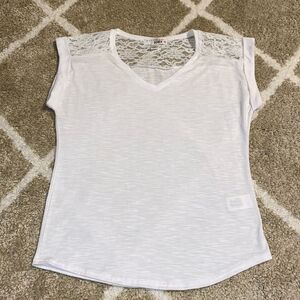 I’m In Love With Derek Lace Shoulders Short Sleeve V Neck Tee